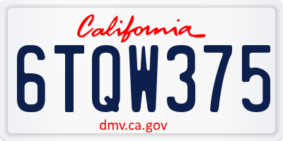 CA license plate 6TQW375