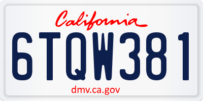 CA license plate 6TQW381