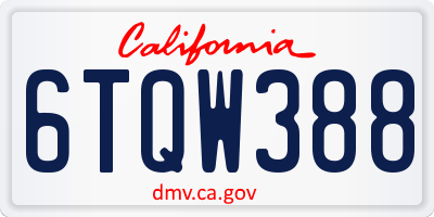 CA license plate 6TQW388