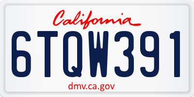 CA license plate 6TQW391