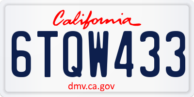 CA license plate 6TQW433