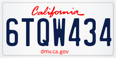 CA license plate 6TQW434