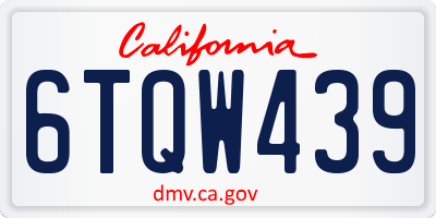 CA license plate 6TQW439