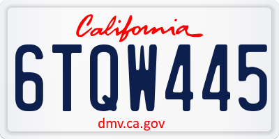 CA license plate 6TQW445