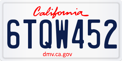 CA license plate 6TQW452