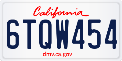 CA license plate 6TQW454