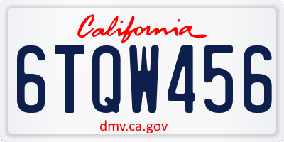 CA license plate 6TQW456
