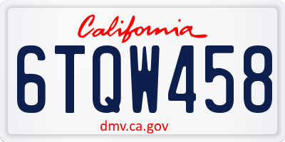 CA license plate 6TQW458