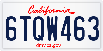 CA license plate 6TQW463