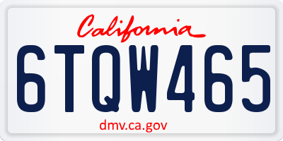 CA license plate 6TQW465