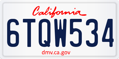CA license plate 6TQW534