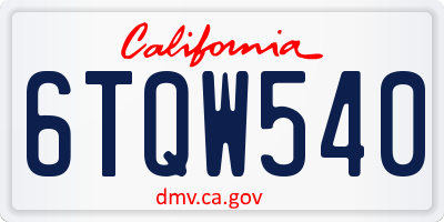 CA license plate 6TQW540