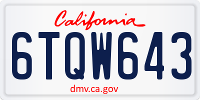CA license plate 6TQW643