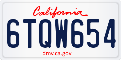 CA license plate 6TQW654