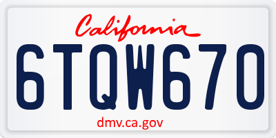CA license plate 6TQW670