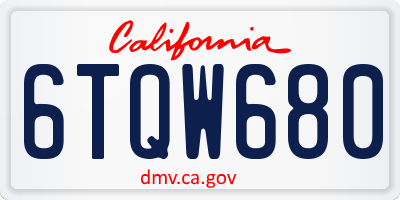 CA license plate 6TQW680