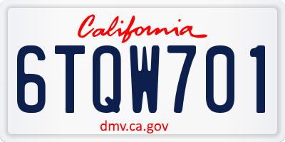 CA license plate 6TQW701