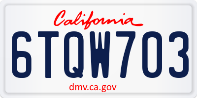 CA license plate 6TQW703