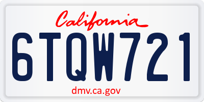 CA license plate 6TQW721