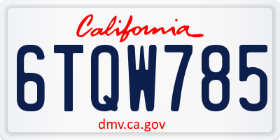 CA license plate 6TQW785