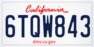 CA license plate 6TQW843