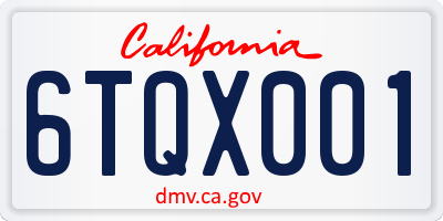 CA license plate 6TQX001