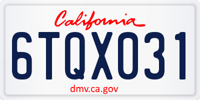 CA license plate 6TQX031