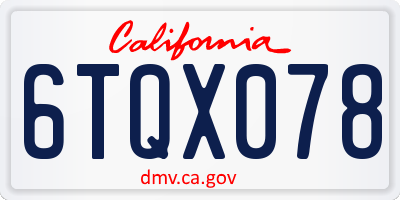 CA license plate 6TQX078