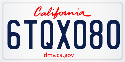 CA license plate 6TQX080