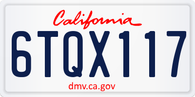 CA license plate 6TQX117