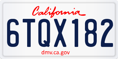 CA license plate 6TQX182