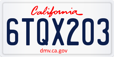 CA license plate 6TQX203