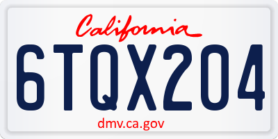 CA license plate 6TQX204