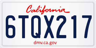 CA license plate 6TQX217