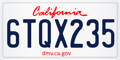 CA license plate 6TQX235