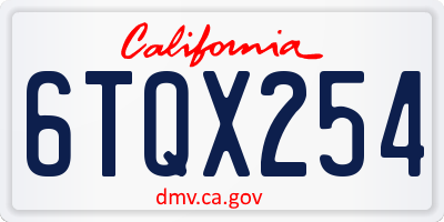 CA license plate 6TQX254