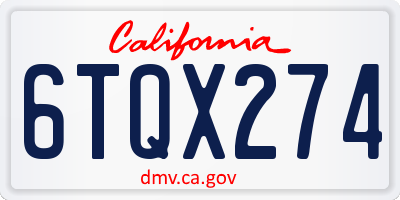 CA license plate 6TQX274