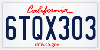 CA license plate 6TQX303