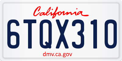 CA license plate 6TQX310