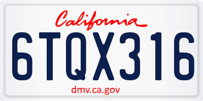CA license plate 6TQX316