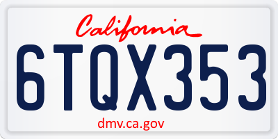 CA license plate 6TQX353