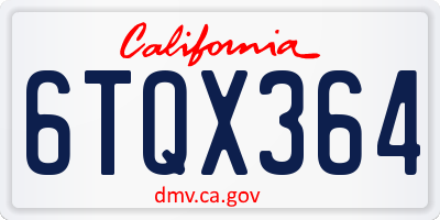 CA license plate 6TQX364