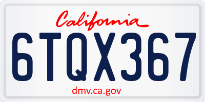 CA license plate 6TQX367