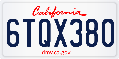 CA license plate 6TQX380
