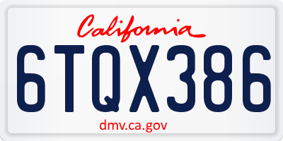 CA license plate 6TQX386