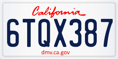 CA license plate 6TQX387