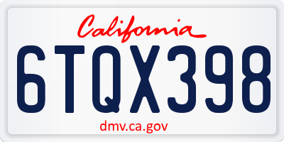 CA license plate 6TQX398