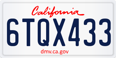 CA license plate 6TQX433