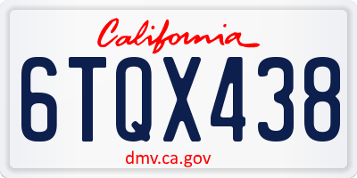 CA license plate 6TQX438