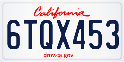 CA license plate 6TQX453